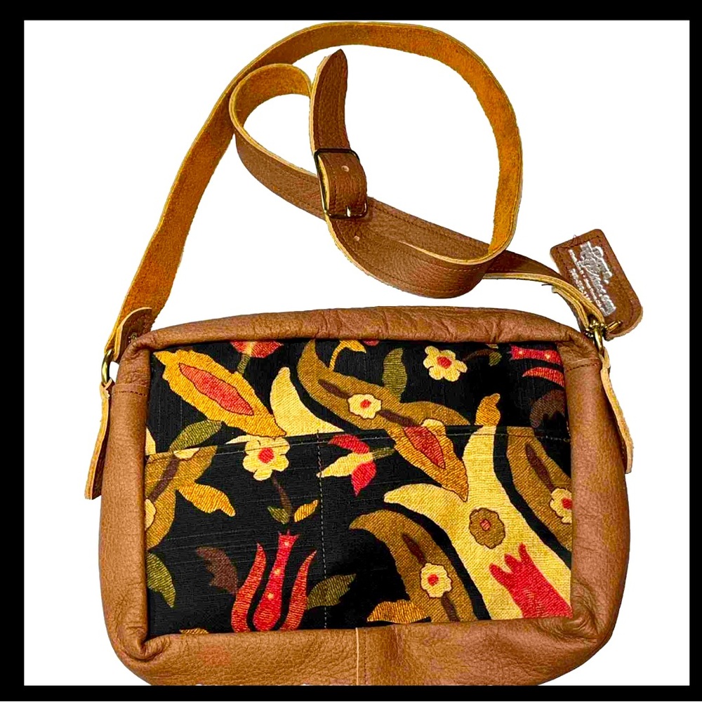 Boho Floral Crossbody Bag in Brown and Black - Designer Tag